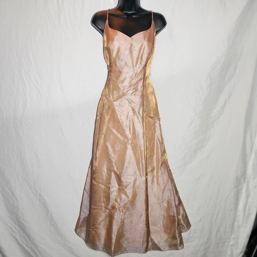 vintage 90s 2000s y2k gold reflective fairy formal prom dress